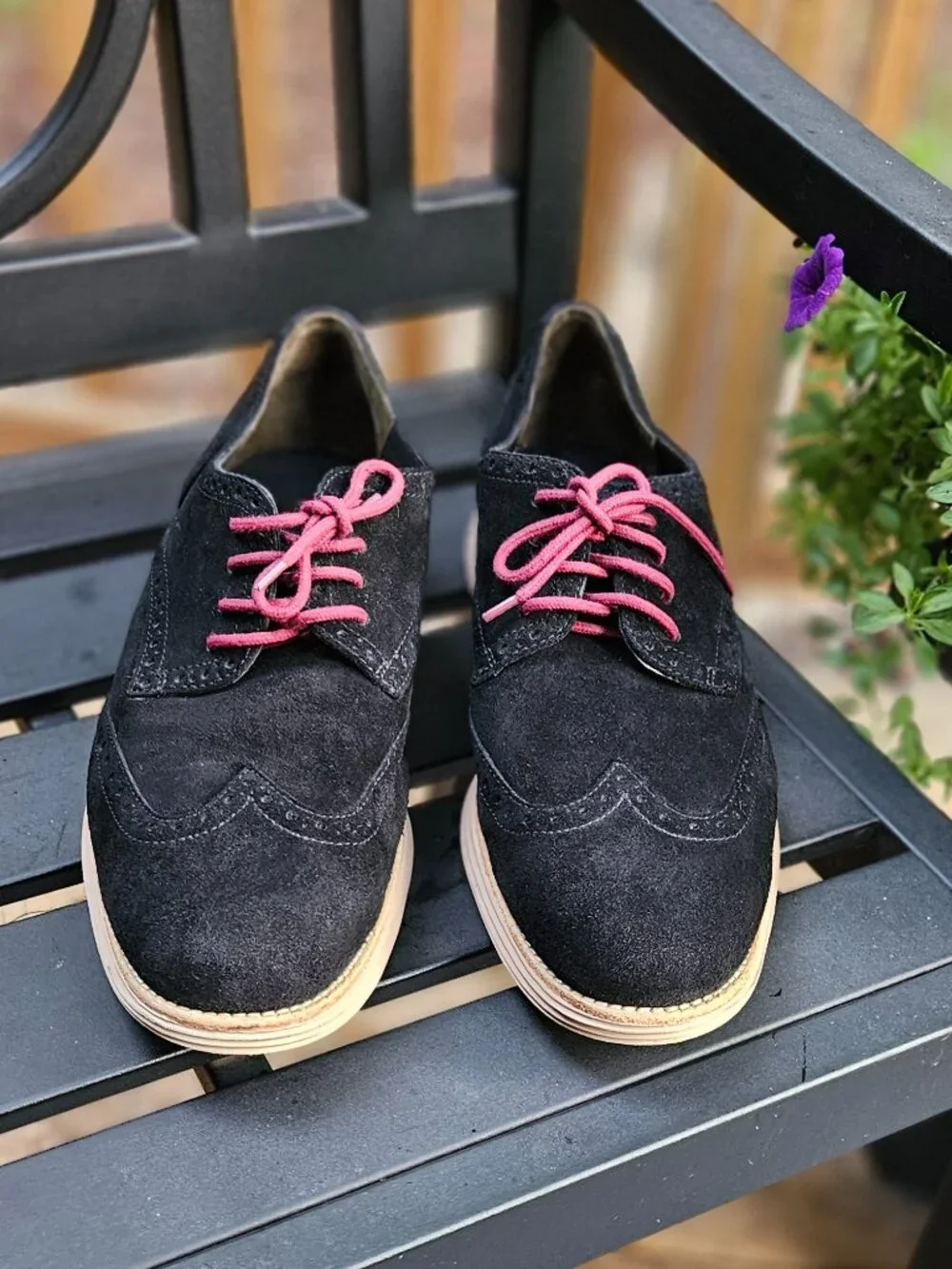 Cole Haan Lunargrand Shoes Men's 11.5 Black Suede Wingtip Oxford C11029